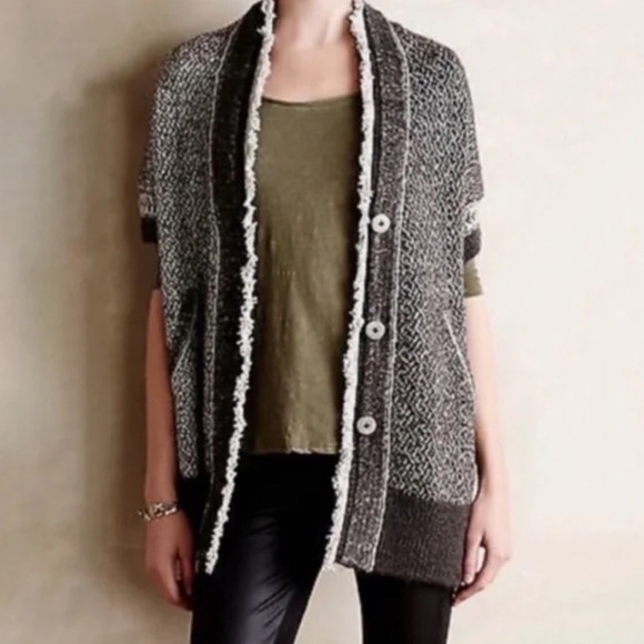 Anthro Angel of the North Gray Fringe Wool Blend Kimono Knit Cardigan  XS/S - Picture 1 of 10